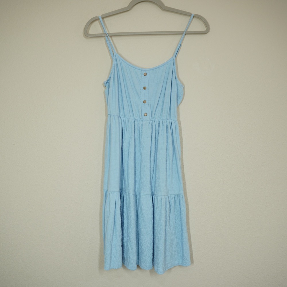 Roxy Girls Size Large 12 Light Blue Tiered Cotton Sundress Smocked Back Beach